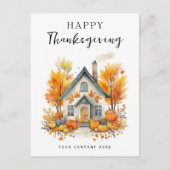 Thanksgiving herfst laat pompoenen huis onroerend  feestdagenkaart (Voorkant)