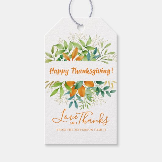 Thanksgiving herfst laat Waterverf Herfst Sinaasap Cadeaulabel (Voorkant)