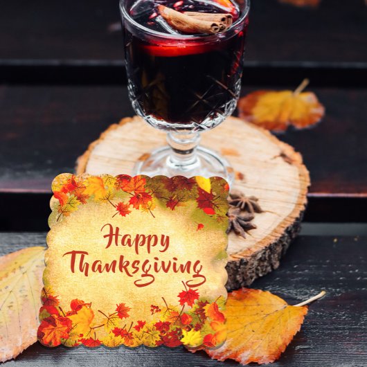 Thanksgiving herfst leest op oude papieren achterg kartonnen onderzetters