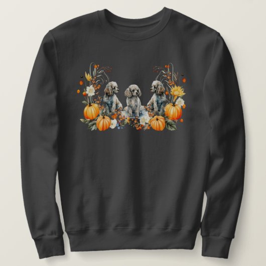 Thanksgiving Herfst Poedel Hond met Pompoenen ontw Trui (Design voorkant)