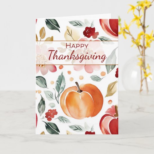 Thanksgiving Herfst Pompoen Waterverf met Bloem Kaart (Gele Bloem)