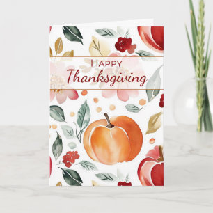 Thanksgiving Herfst Pompoen Waterverf met Bloem Kaart