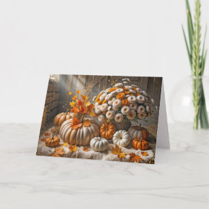 Thanksgiving Herfst Pompoenen en Mums in een Schuu Kaart