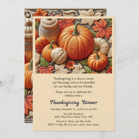 Thanksgiving Herfst Pompoenen  Eten Uitnodiging (Voorkant / Achterkant)