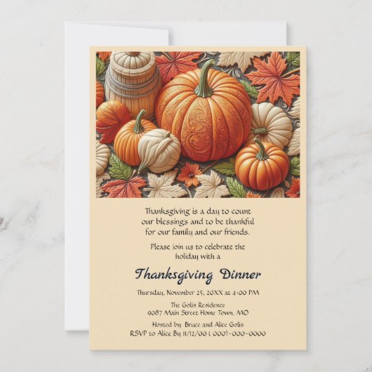 Thanksgiving Herfst Pompoenen Uitnodiging voor Din (Voorkant)