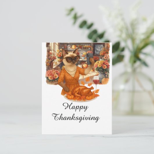 Thanksgiving Herfst thema Cat Loves foto maken Feestdagenkaart (Staand voorkant)
