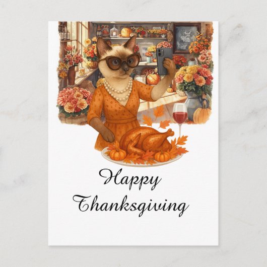 Thanksgiving Herfst thema Cat Loves foto maken Feestdagenkaart (Voorkant)