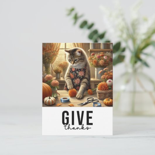 Thanksgiving Herfst thema voor Cat Lovers Feestdagenkaart (Staand voorkant)