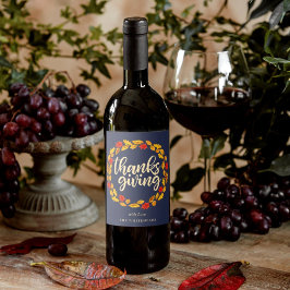 Thanksgiving herfst Waterverf bladkrans Wijn Etiket