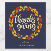 Thanksgiving herfst Waterverf bladkrans Wijn Etiket (Enkel label)