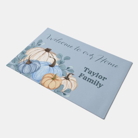 Thanksgiving Herfst Waterverf Blue Pumpkin Patch Deurmat (Schuin)