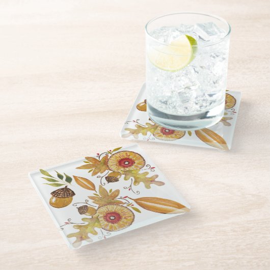 Thanksgiving Herfst Waterverf Glazen Onderzetter (Schuin)