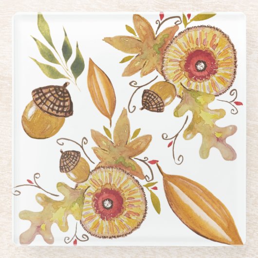 Thanksgiving Herfst Waterverf Glazen Onderzetter (Voorkant)