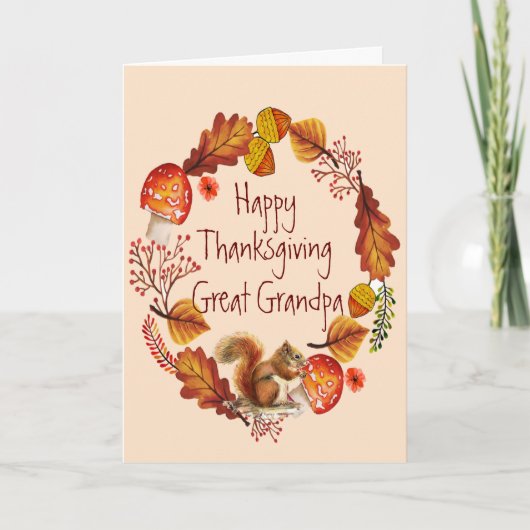 Thanksgiving herfst Wreath Squirrel Grote opa Feestdagen Kaart (Voorkant)