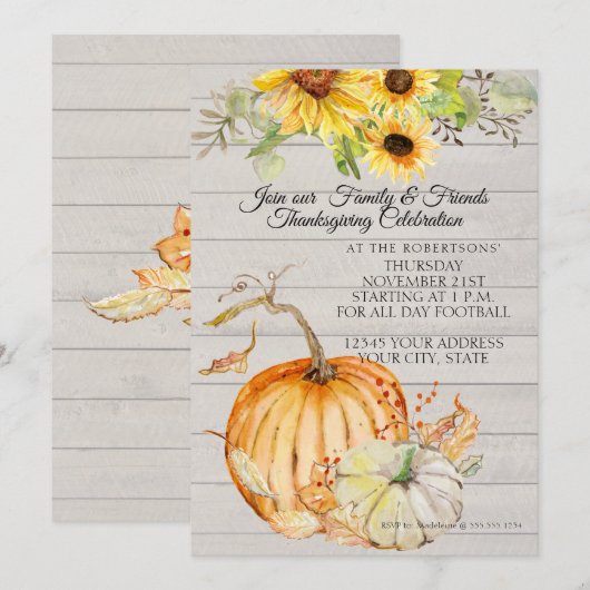 Thanksgiving Herfst Zonnebloemblad Houtpompoenen Kaart (Voorkant / Achterkant)