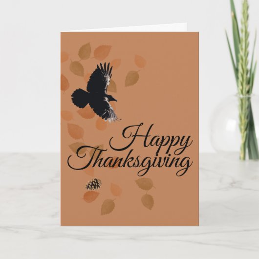 Thanksgiving herfstbladeren Crow Herfst Woodland W Feestdagen Kaart (Voorkant)