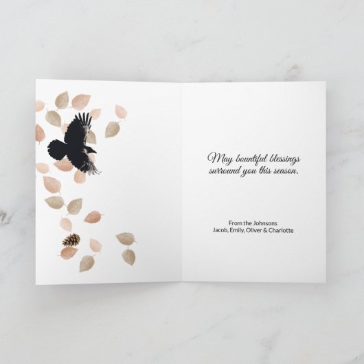 Thanksgiving herfstbladeren Crow Herfst Woodland W Feestdagen Kaart (Binnen)