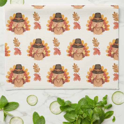 Thanksgiving herfstbladeren Gobble Theedoek (Gevouwen)