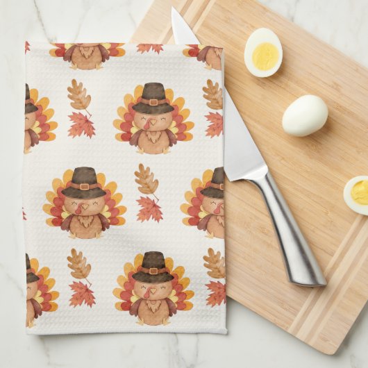 Thanksgiving herfstbladeren Gobble Theedoek (Quarter Fold)