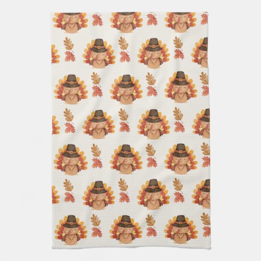 Thanksgiving herfstbladeren Gobble Theedoek (Verticaal)