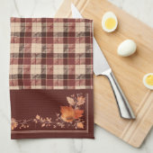 Thanksgiving herfstbladeren op Brown Plaid Theedoek (Quarter Fold)