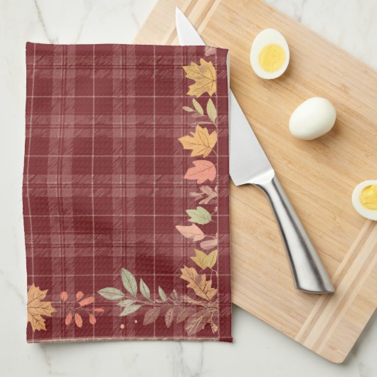 Thanksgiving herfstbladeren op Plaid Theedoek (Quarter Fold)