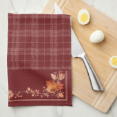 Thanksgiving herfstbladeren op Red Plaid Theedoek (Quarter Fold)