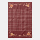 Thanksgiving herfstbladeren op Red Plaid Theedoek (Verticaal)