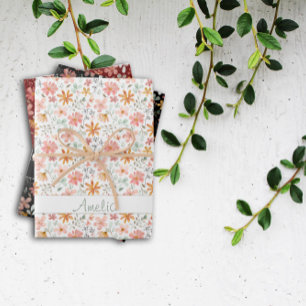 Thanksgiving Herfstbloem rood patroonnaam Inpakpapier Vel