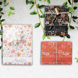 Thanksgiving Herfstbloem zwarte patroonnaam Inpakpapier Vel