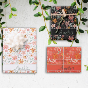 Thanksgiving Herfstbloem zwarte patroonnaam Inpakpapier Vel