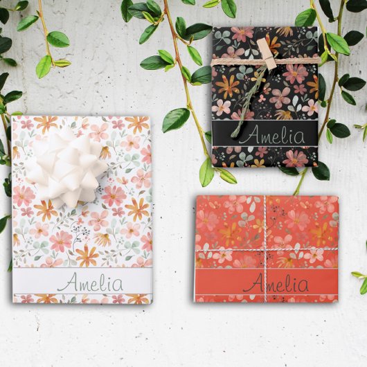 Thanksgiving Herfstbloem zwarte patroonnaam Inpakpapier Vel