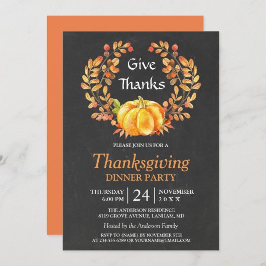 Thanksgiving | Herfstelijk Chalkboard Kaart (Voorkant / Achterkant)