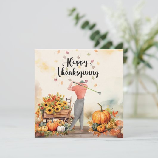 Thanksgiving Herfstgroet voor Golfer Feestdagenkaart (Staand voorkant)