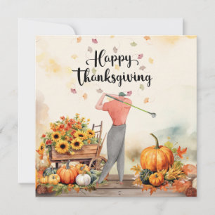 Thanksgiving Herfstgroet voor Golfer Feestdagenkaart