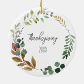 Thanksgiving herfstkleuren verlaat NAAM JAAR Keeps Keramisch Ornament (Achterkant)