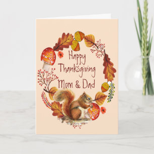 Thanksgiving Herfstkrans Eekhoorn Moeder Vader Feestdagen Kaart