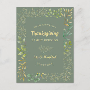 Thanksgiving Herfstloof Aquarel Groen Uitnodiging Briefkaart