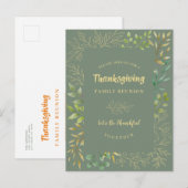 Thanksgiving Herfstloof Aquarel Groen Uitnodiging Briefkaart (Voorkant / Achterkant)