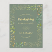 Thanksgiving Herfstloof Aquarel Groen Uitnodiging Briefkaart (Voorkant)