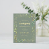 Thanksgiving Herfstloof Aquarel Groen Uitnodiging Briefkaart (Staand voorkant)