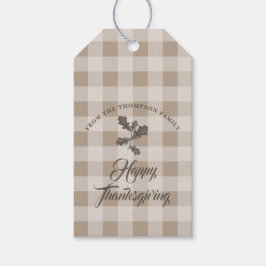 Thanksgiving Herfstloof Bruine Plaid Cadeaulabel