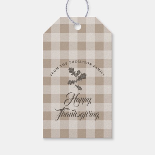 Thanksgiving Herfstloof Bruine Plaid Cadeaulabel (Voorkant)