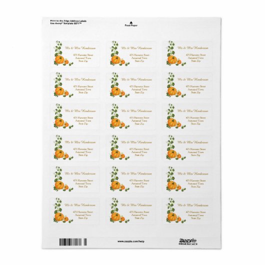Thanksgiving, herfstoogst, twee pompoenen Label (Full Sheet)