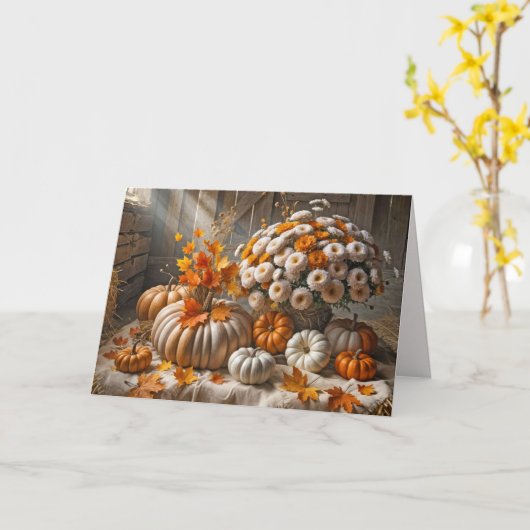 Thanksgiving herfstpompoenen en moeders in een sch kaart (Gele Bloem)