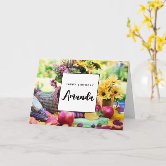 Thanksgiving herfstvakantie oogsttafel Verjaardag Kaart (Gele Bloem)