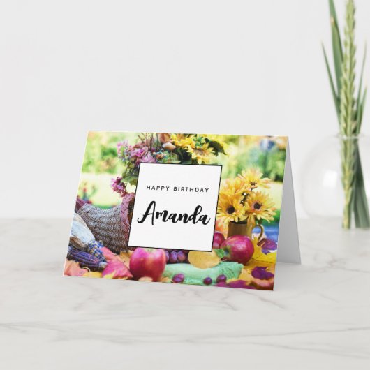 Thanksgiving herfstvakantie oogsttafel Verjaardag Kaart (Voorkant)