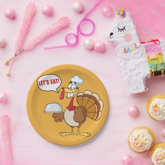 Thanksgiving Het diner is Served Turkey Cartoon Papieren Bordje (Feest)
