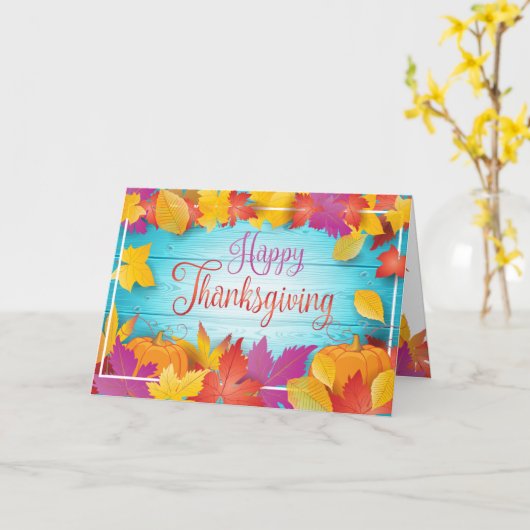 Thanksgiving Holiday Herfst Gold Maple Leaves Wood Kaart (Gele Bloem)