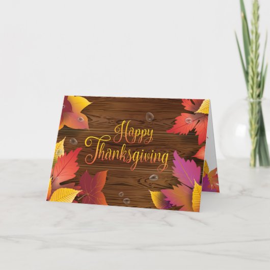 Thanksgiving Holiday Herfst Gold Maple Leaves Wood Kaart (Voorkant)